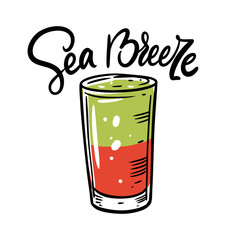 Sea Breeze cocktail. Flat style. Colorful cartoon vector illustration. Isolated on white background.