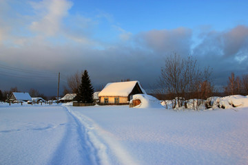Siberian village. Winter landscape.