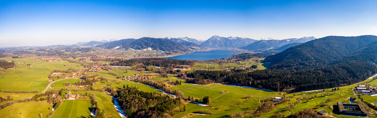 Fototapeta na wymiar Tegernsee lake in the Bavarian Alps. Aerial Panorama. Spring. Germany