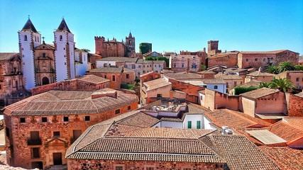Rooftop view on the old historical city center of Caceres, Extremadura, Spain