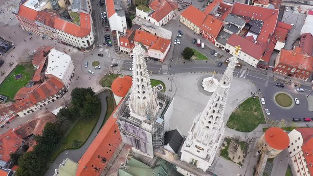 Zagreb Cathedral damaged in Earthquake during COVID19 Corona Virus - Aerial footage