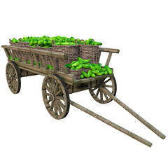 Harvest of bananas collected in a wooden cart