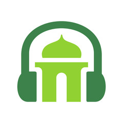 Muslim podcast logo design, mosque and headphone, islam lecture symbol, islamic audio lessons