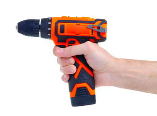 Cordless driver drill screwdriver in hand on white background isolation