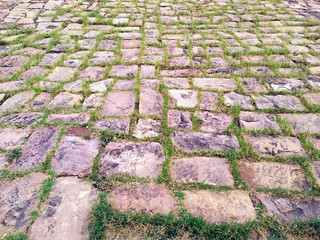 Detail of a stone wall with different size of rocks