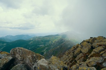 Beautiful Low Tatras alpine landscape from the peak of Chopok, Slovakia. With a retro vintage instagram filter