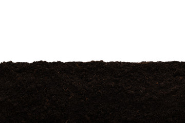 Layer of garden soil isolated against a white background