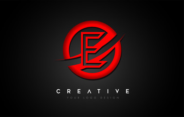 Letter E Logo with a Red Circle Swoosh Design. Creative Uppercase Letter Design Vector