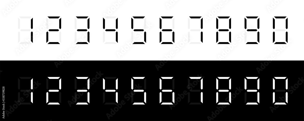 Poster digital numbers in a row. numbers form 1 to 10. digital numbers on white and black background. vecto