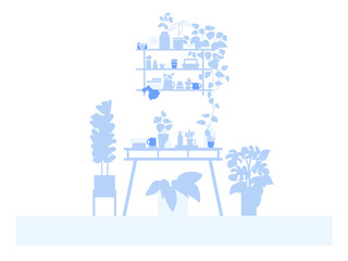 Home and garden background vector for Quarantine, stay at home concept series. Vector drawn illustrations of plants in the room.