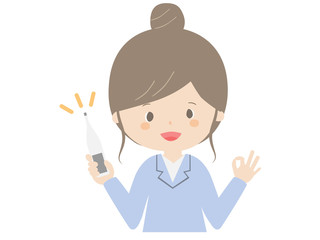 Business woman with thermometer.