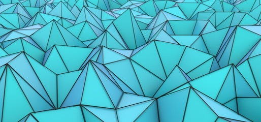 Abstract geometric background. Blue triangular tile with black ribs. 3d rendering image.
