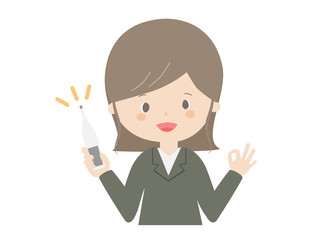 Business woman with thermometer.