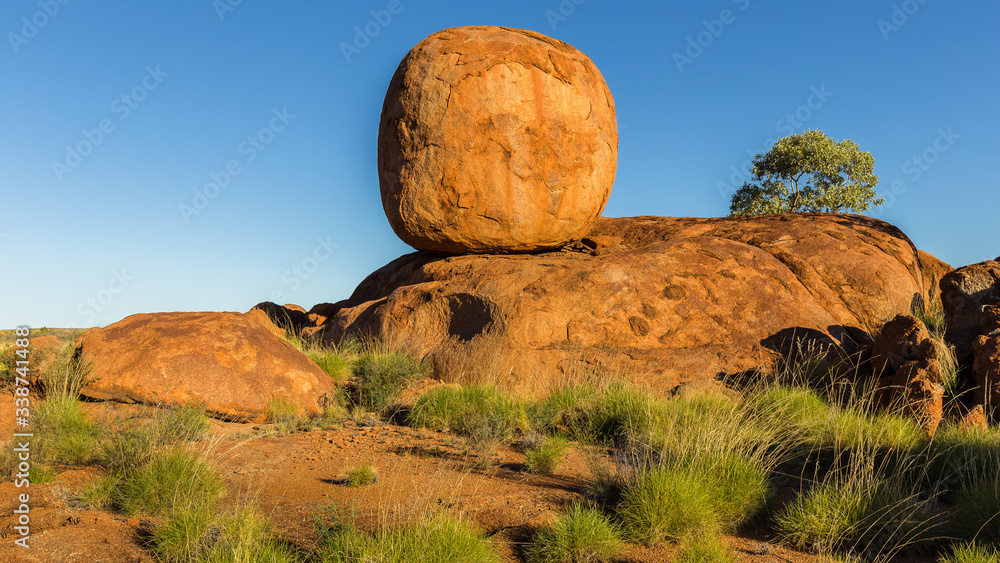 Wall mural view of Devil's marbles and granite balls site, Australia