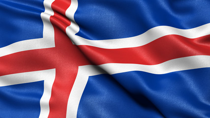 Fototapeta premium 3D illustration of the flag of Iceland waving in the wind.