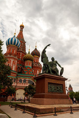 Fototapeta na wymiar St. Basil's Cathedral and the monument to Minin and Pozharsky on the Kremlin's red square. The City Of Moscow, Russia