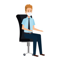 businessman with face mask sitting in chair vector illustration design