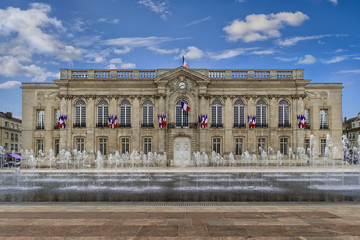 Beauvais City Hall. Fountains in front of the square in  Beauvais, France