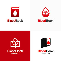 Set of Blood Care logo designs concept vector, Blood and Book Symbol icon template, Education logo