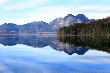 blue lake in bavarian landscape