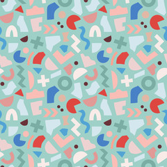 Vector seamless pattern with multicolor geometric shapes. Hipster colorful abstract background.