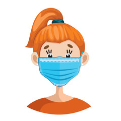 a girl in a protective medical mask