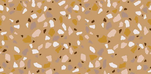 Golden terrazzo seamless pattern. Modern colorful tile texture. Vector abstract background.