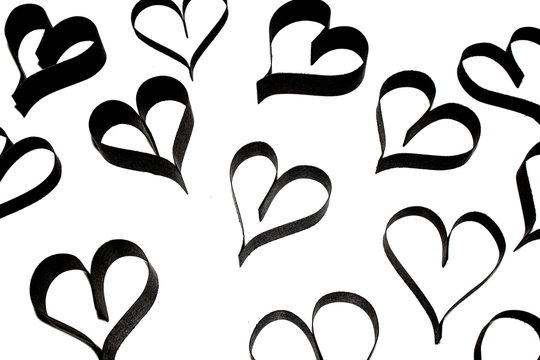 Black Paper Card Heart Shapes on White Background