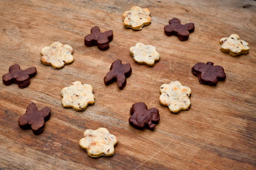 .Homemade shortbread cookies lying on a white painted wooden surface. Baking and cooking.