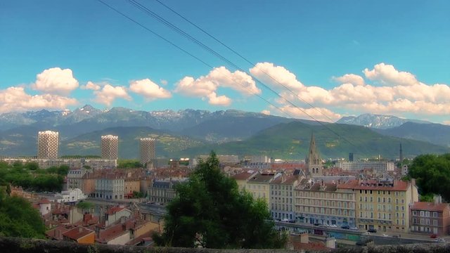 Timelapse of Bulles cablecar, Bastille hill in Grenoble, France