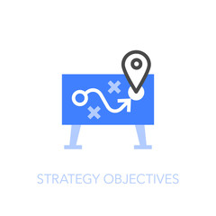 Strategy objectives symbol with a presentation board and schema. Easy to use for your website or presentation.