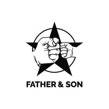 hand, fist, star, father and son logo design inspiration