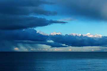 Dramatic sky with stormy clouds. Thunderstorm clouds sky background. Dramatic sky with stormy clouds