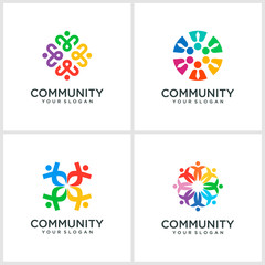 symbols working as team & cooperating. This vector logo template can represent unity and solidarity in group or team of people. logo and business card.