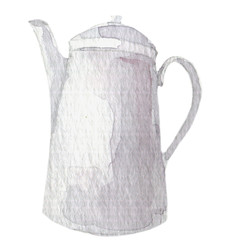 White tea pot with flowers. Watercolor