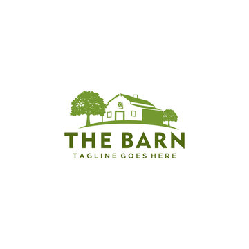 Barn building house Vintage farm logo design farm cow cattle