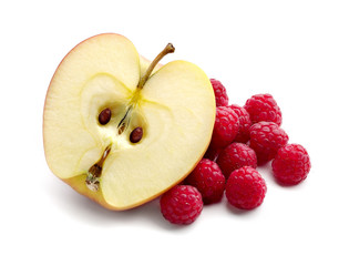 apple and raspberries isolated