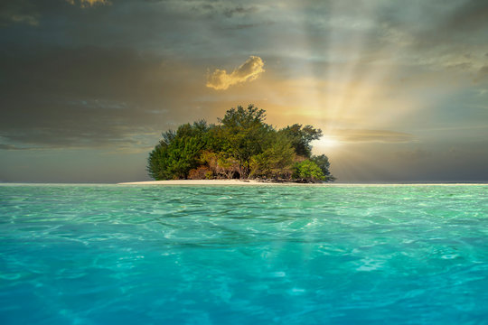 Karimunjawa Indonesia Java Beach Coastline Rocks. Sunset