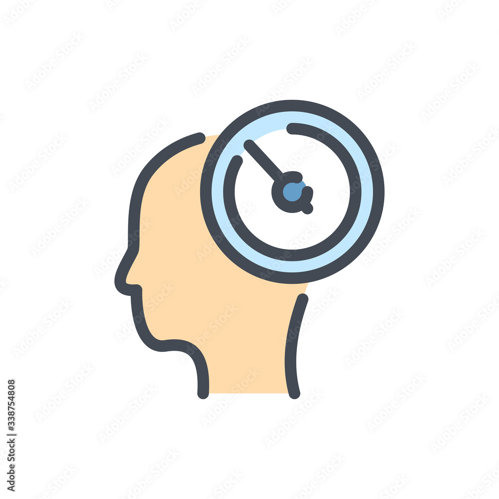 Poster productivity color line icon. head with progress dashboard vector outline colorful sign.