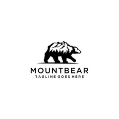 Creative illustration bear with mountain logo icon design vector