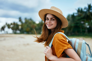 cheerful woman tourist travel