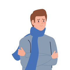 man with scarf sick of covid 19 vector illustration design