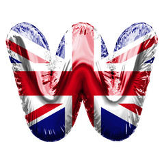 Letter W union jack great britain flag foil balloon font. 3D Render