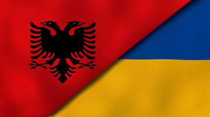 The flags of Albania and Ukraine. News, reportage, business background. 3d illustration