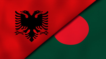The flags of Albania and Bangladesh. News, reportage, business background. 3d illustration