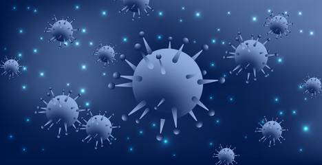 Obraz na płótnie Canvas Design of a coronavirus outbreak with a viral cell in microscopic form. Vector illustration template on the topic of a dangerous SARS epidemic for an advertising banner or leaflet.