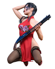 3D japanese warrior amazon woman render.