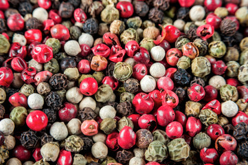 Pepper peas close-up. Macro photography of spices, natural background.