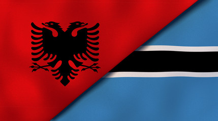 The flags of Albania and Botswana. News, reportage, business background. 3d illustration