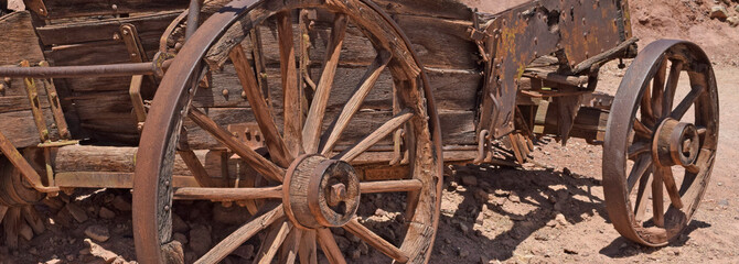 Old wagon at the end of the Santa Fe Trail .It was a 19th-century route through central North...